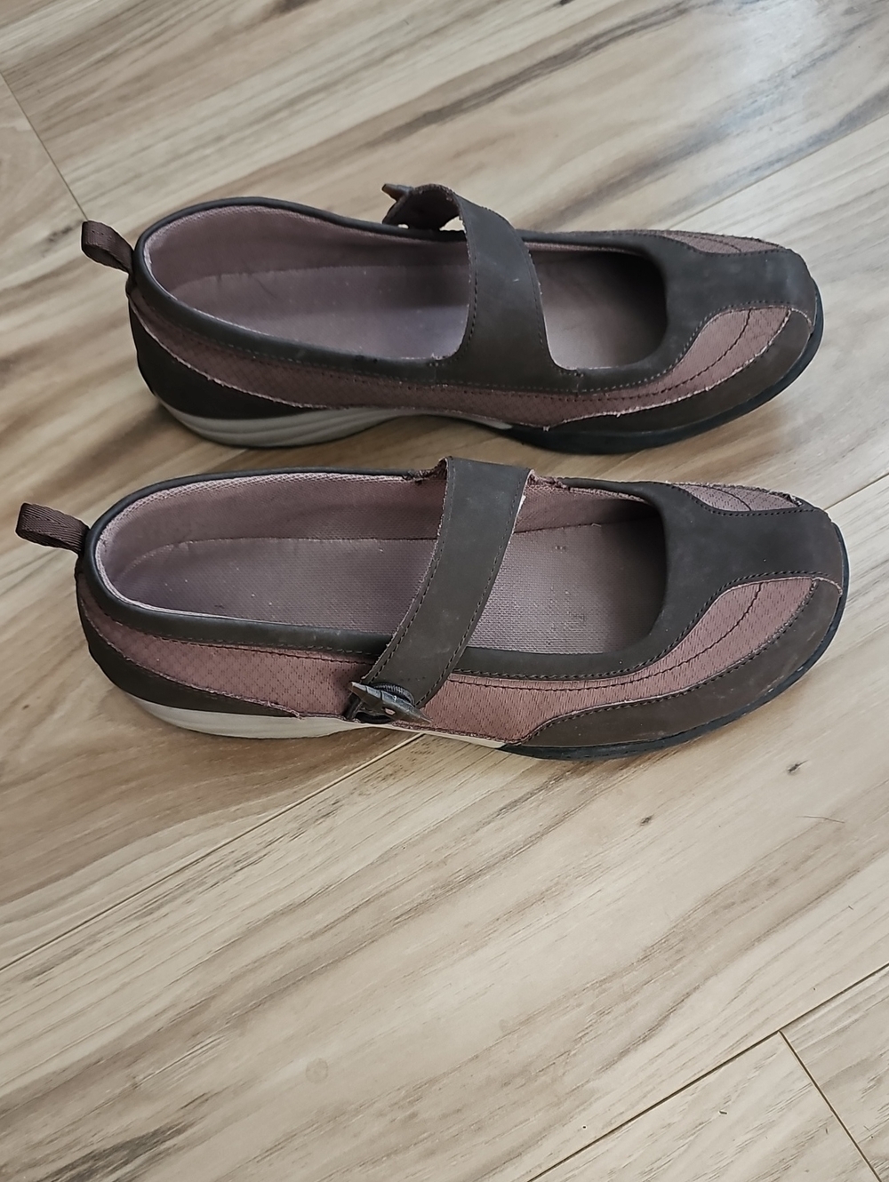 Lands' End Brown and Mauve Mary Jane Flats